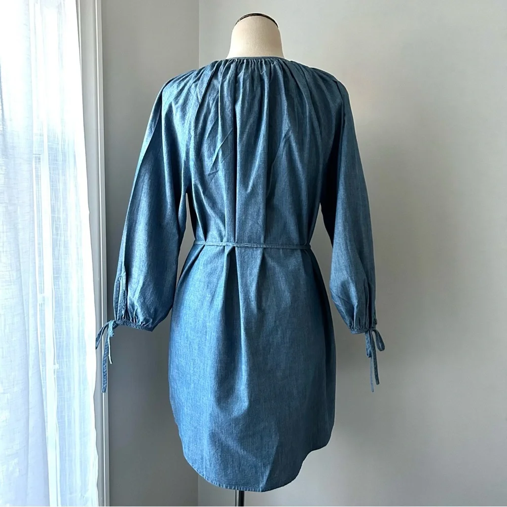 🌸NWT J. Crew Button Down Chambray Dress. Tie Waist. Size: Petite Medium - Picture 9 of 16